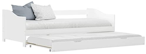 EDNRSOG Ausziehsofa Bettgestell Weiß Kiefernholz 90×200 cm Multifunktions-Schlafsofa mit Ausziehbett und 4 Rollen für Gäste und Tagesnutzung