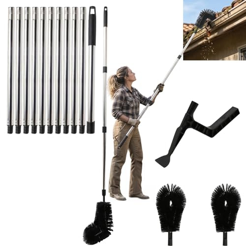 Perche Nettoyage Toiture 4,3m, Nettoyeur de Gouttière sans Échelle