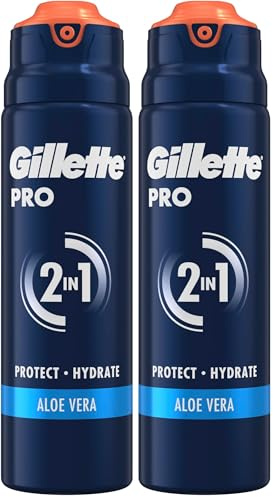 Gillette Gel A Raser Pro, Mousse Soin Barbe Homme Conçu Pour Apaiser La Peau Sensible, Formule Hydratante, 200ml (Lot de 2)