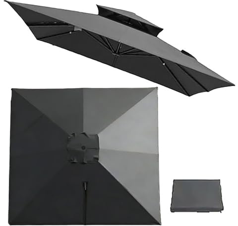 Auvent de Remplacement pour Parasol Déporté, 2.5x2.5m 3.0x3.0m 8 Baleines Carré Housse De Rechange pour Parasol jardin，Extérieur Toile de Parasol pour Jardin, Terrasse, Marché(Gris,3.0mx3.0m)