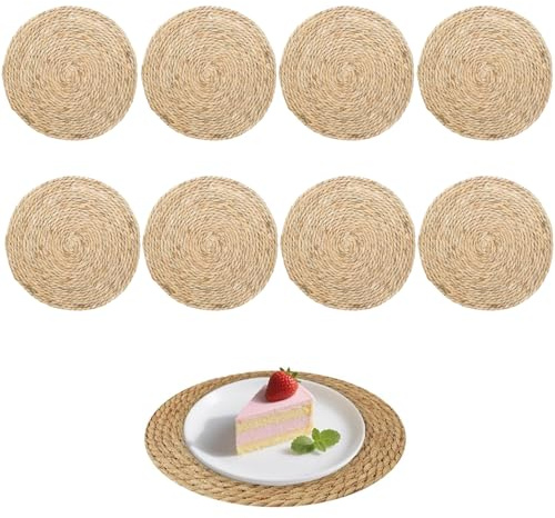 8 Pezzi Sottopiatti Intrecciati In Rattan Naturale