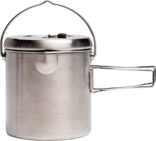 Solo Camping Kochtopf 1800 ml | Inkl. Tragetasche, Leichtes Backpacking-Kochgeschirr aus Edelstahl, Markierungen für oz und ml, Ausgießer, Deckel und Ausklappbare Griffe, 14 x 15,5 cm, 1,8 l, 354 g