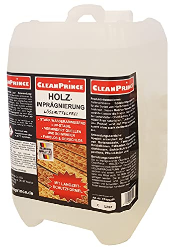 CleanPrince 5 Liter Holzimprägnierung | lösemittelfrei, farblos und geruchlos, UV-stabil, stark wasserabweisend Teakholz Bankirai Holzschutz