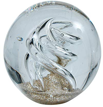 Traumkugel- Briefbeschwerer groß: Motiv klare Spirale (Feng Shui) mit goldenen Splittern