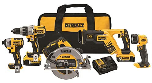 DEWALT Kit combinado de taladro inalámbrico 20V MAX* XR, sin escobillas, 5 herramientas (DCK594P2)