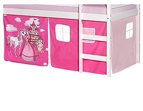 IDIMEX Lot de Rideaux cabane pour lit surélevé superposé mi-Hauteur Mezzanine Tissu Coton Motif Princesse Rose
