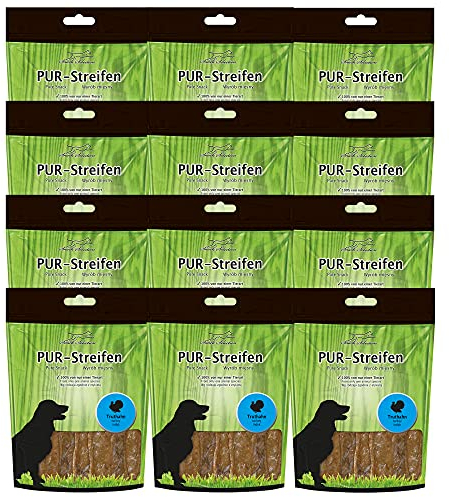 Schecker Hundeleckerli - PUR Streifen Truthahn - Gluten- und getreidefrei - leicht teilbar und wunderbar weich - 12 x 100g