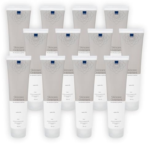 ABENA Hautpflege-Salbe 150 ml, 12 PACK - feuchtigkeitsspendend für 24 Std nach dem Auftragen, bei trockener & empfindlicher Haut, rückfettend & beruhigend, ohne Duftstoffe & Farbstoffe