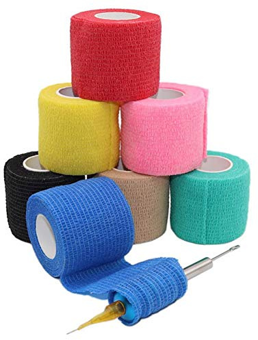 Asien Einweg-Tattoo Grip-Abdeckung Wrap Cohesive Tattoo Grip Tape Selbstklebendes Elastic Bandage Rolls Handgriff-Griff-Schlauch Zufällige Farbe 1pc