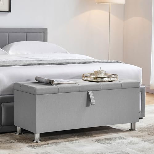 Vida Designs Valencia Ottomane, Stoffdeckel, Sitz, Hocker, Fensterbank, Truhe, Spielzeug-Aufbewahrungsbox, Pouffee, Fußhocker, hellgraues Leinen