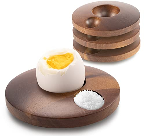 Gerlich® 4er Eierbecher Set aus Akazienholz - nachhaltig, modern & langlebig - Eierbecher mit Nussbaumoptik für EIN besonders edles Frühstück - ideal für jeden Tag