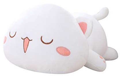 LICHENGTAI Mignon Chat en Peluche - Jouet Doux Animal Chaton Oreiller - Cadeau pour Enfants et Petite Amie - Blanc