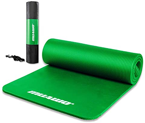 Muawo Premium Gymnastikmatte inkl. Tasche + Tragegurt | Phthalatfreie Trainingsmatte | Yogamatte - rutschfest, extra dick & lang | 190 cm x 100 cm x 1,5 cm | Fitnessmatte Grün