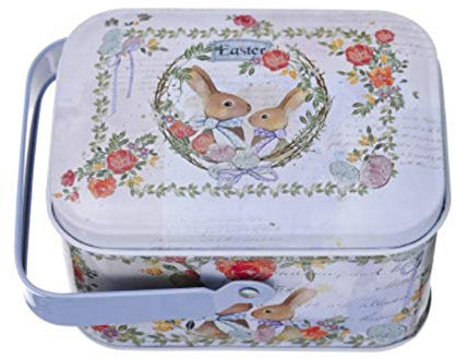 MOC barattolo per biscotti pasquale, con coperchio e manico, in lamiera stagnata, con motivo coniglio, scatola di latta