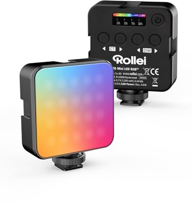 Lumiere Video, Rollei Lumis Mini RGB Panneau LED Apparreil Photo 360 2500~9000K CRI 95+ avec Batterie Rechargeable Intégrée, Éclairage Continu Portable pour Reflex DSLR, Lumiere-Photo-Lampe-LED-Video