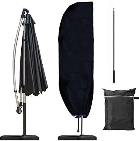 COOSOO Parasol Cover with Rod Waterproof Cantilever Parasol Cover Heavy Duty Windproof Anti-UV Outdoor Garden Umbrella Cover 420D Oxford Fabric Banana Parasol Cover with Zip (280x81x45cm/110x32x18in)