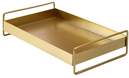 LOVIVER 1er-Pack Goldfarbenes rechteckiges Tablett aus Metall mit Griffen, Modernes dekoratives Serviertablett, Vielseitiger Organizer für Couchtisch, Schminktisch & Badezimmer, 32 x 20 x 7,5 cm