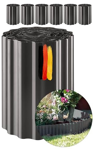 Novatool Rasenkante Kunststoff 15 cm hoch I 6x9 Meter I Anthrazit I Mähkante Gartenbeet Umrandung Beetkante Wurzelschutzbahn Rhizomsperre Wurzelstopp Unkrautsperre Wurzelbarriere Wurzelsperre