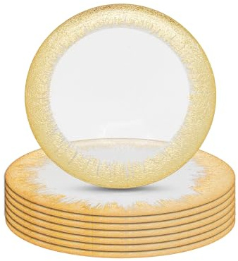 Trimming Shop Dekorative Platzteller für Partys, Goldrand-Glasplatten für Tischdekoration zum Abendessen, 33 cm, 6 Stück