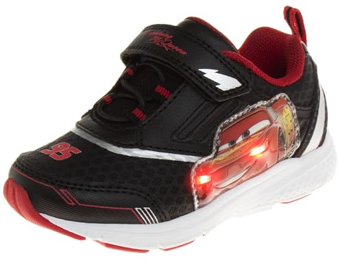 Disney Pixar Cars Lightning McQueen Shoes LED Light Up Sneakers - Kids Boys Lightweight Breathable Athletic Shoe - Red/Black (Size 11 Little Kid)
