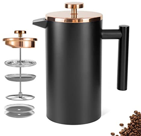 Meelio French Press CT-003-P - Prensa francesa de acero inoxidable, 52 onzas, color negro