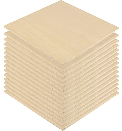 MUKCHAP Lot de 15 feuilles de bois de contreplaqué carrées de 254 x 254 x 6 mm, feuilles de bois brut pour loisirs créatifs, dessin