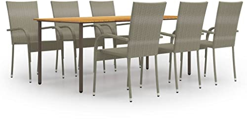 homiuse 200x100x72 cm 7-TLG. Garten-Essgruppe Poly Rattan Grau BalkonmöBel GartenmöBel Set Rattansessel Essgruppe Gartentisch StapelstüHle BalkonmöBel Set Rattanstuhl Outdoor MöBel 1xTisch 6xStühle