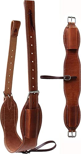 WEMBILS Western Leather Cinch Billets and Back Girth Strap Adjustable Saddle Flank Cinch with Stainless Steel Buckle Durable Horse Riding Tack