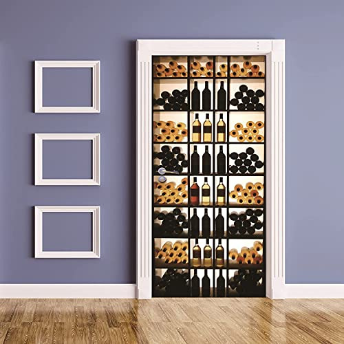 Autocollant De Porte Intérieure Effet 3D Trompe L'Oeil Autocollant De Porte Autocollant Affiche Murale Casier À Vin Cave À Vin Bar 77 X 200 Cm Accueil Autocollant De Porte Étanche Amovible Art
