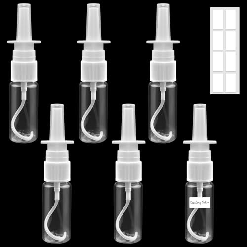 Furuising Lot de 6 Vaporisateurs Nasaux Vides, 20ml Réutilisable Spray Nasal Vides, Transparent Vaporisateur en Plastique avec Couverture pour le Sérum Physiologique les Huiles Essentielles