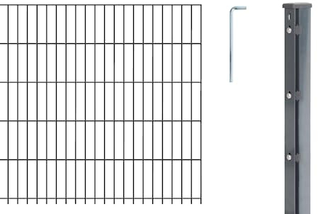 Alberts 657697 Doppelstabmattenzaun als 17 tlg. Zaun-Komplettset | verschiedene Längen und Höhen | anthrazit | Höhe 243 cm | Länge 15 m
