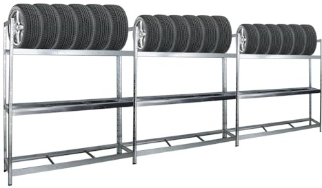 PROREGAL Mega Deal 3X Étagère à pneus Tiger XL | HxLxP 200x180x45cm | Charge Max. 300kg | Jusqu'à 63 pneus | Galvanisé | Porte-Pneu, Rack à pneus, rayonnage, Stockage, Rangement, Support, Atelier