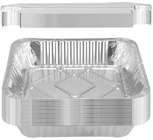 MAHIONG 25PCS 32 x 26 x 6 cm Large Aluminum Foil Pans with Lids, 3500ml Rectangular Foil Deep Trays, Foil Tin Food Containers for Cooking, Roasting, and Storage
