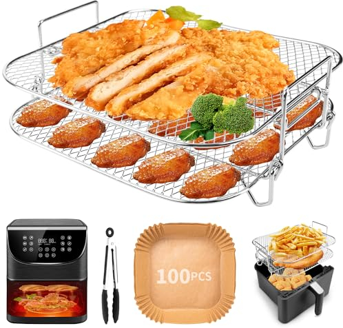 Air Fryer Rack for Cosori 5.5L,3PCS 2 Layers 8 in Square Airfryer Rack Accessories for Cosori 6.4L Air Fryer and Tower Oven