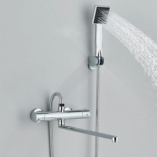 HomeLava Badewannenarmatur Thermostat mit Handbrause, Mischbatterie Duscharmatur Thermostat mit 38 °C Sicherheitstaste Wannenarmatur Dusche Set für Dusche und Badewanne, Chrom