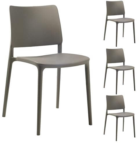 PAPATYA 4er Set Besucherstuhl - Gastro Stuhl für Café Restaurant Bistro Bar - Essstühle Küchenstühle Gartenstühle - Stapelstuhl aus Kunststoff wetterfest - belastbar bis 200 kg - Joy S, Grau-braun