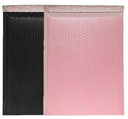 Vadderat svart och rosa postkuvert, självhäftande vattentäta förpackningskuvert, postförpackning-5 rosa 5 svart-15 x 18 cm