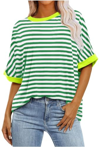 HOOUDO T-Shirts mit Farbverlaufsgrafik für Damen, Sommer, lässig, übergroß, T-Shirts, Rundhalsausschnitt, Trendige Tunika-Oberteile, lockere Blusen, Kleidung Damen Top Sommer