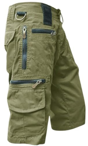 Cargohose Herren 3/4 Outdoor Hose Wanderhose Cargo Shorts Männer Bermuda Shorts Multi Taschen Sommer Kurze Hose Baumwolle Arbeitshose Gummibund Lässig Leichte Cargo Sporthose Freizeithose