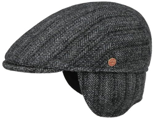 Mayser Sidney Wool Flatcap mit Ohrenklappen Schirmmütze Schiebermütze Herren - Made in The EU Schirm, Futter, Lederband Winter Herbst-Winter - 60 cm grau
