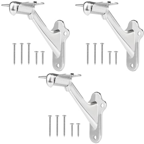 RealPlus Handrail Stair Brackets 3pcs Heavy Duty Hand Rail Bracket with Screws for Stairways Staircase Railing Bracket (Brushed Nickel)