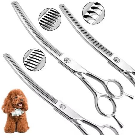 Tijeras de entresacar curvadas de 7,0 pulgadas para perros, gatos, mascotas, tijeras para el pelo, tijeras de aseo de pelo con tornillo ajustable, perfectas para bricolaje en casa (Thining rate 75%)