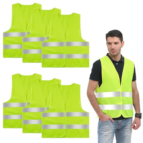 VicBou 6 Stück Warnwesten Auto Sicherheitsweste Set, Erwachsene Motorrad Reflektierende Kfz Warnwesten,360° Reflektierend Rundum, für Autofahrern, Arbeitskräften, Pannenhilfe