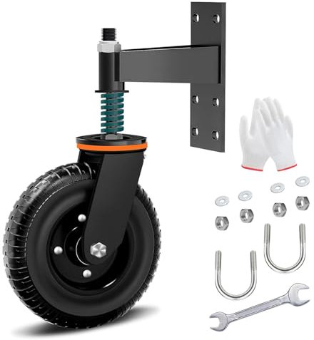 Ruedas de Puerta Giratoria de 360° para Valla Pesada y Granja Con Resorte de Tubo de Madera y Metal (8in/20cm Negro)