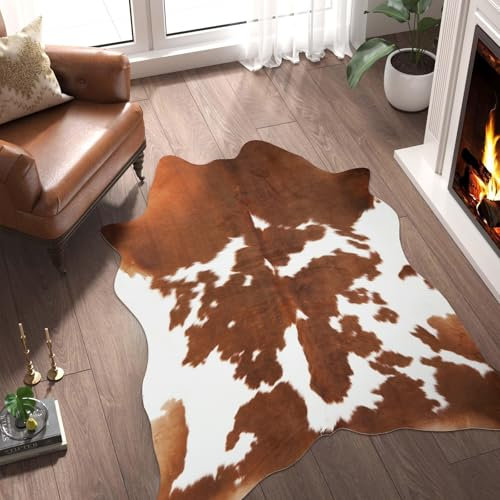 Kuhfell-Teppich, Kunst-Rindsleder, 12 x 150 cm, kleiner Kuhdruck, Teppich, Tierdruck, Western-Heimdekoration für Wohnzimmer, Schlafzimmer, Büro