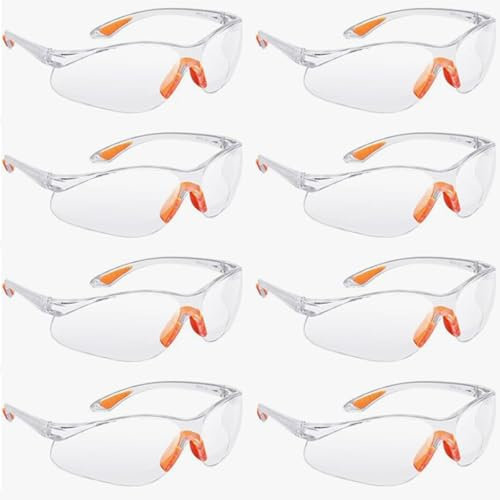 Gudalea 8Pcs Lunettes de Sécurité de Travail, Lunettes de Protection Transparentes Laboratoire, Lunettes Sécurité pour une Protection sûre pour Ehommes Femmes