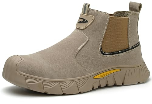 ZWCLSH Chaussure De Securité Homme Et Femme sans Lacet, Basket De Securite Legere Et Confortable, Botte De Sécurité Travail De Haute Chantier, Embout Composite & Kevlar Anti-Pénétration,Kaki,46 EU