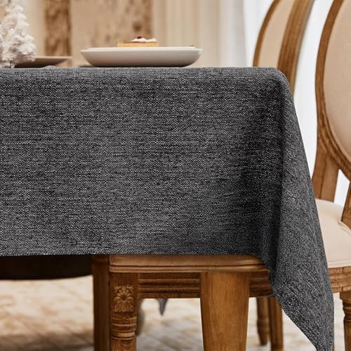 AMFUN Waterproof Soft Linen Rectangular Tablecloth-78.7 x 55.1in(140x200cm) Wipe Clean Rectangle Table Cover for Dining Rooms, Kitchens, Living Rooms,Gardens (Dark Grey)