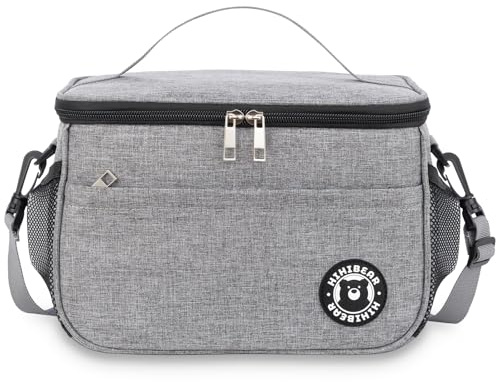 HIHIBEAR Bolsa Termica Porta Alimentos 6.4L / 9L, Bolsa Comida Trabajo | Lunch Bag con Correa para el Hombro, Portátil y Plegable, Bolsa Isotermica Porta Alimentos Para Oficina Viaje Picnic