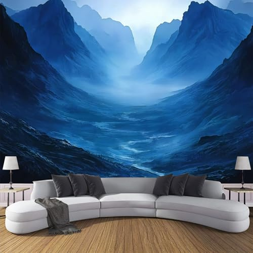 Azul Oscuro Fotomurales Decorativos Pared Papel Pintado Paisaje De Acuarela 350×256cm Murales Pared HD Moderno Valle Azul Profundo 3D Impresión Del Arte Oficina Tv De Fondo Fotomurales